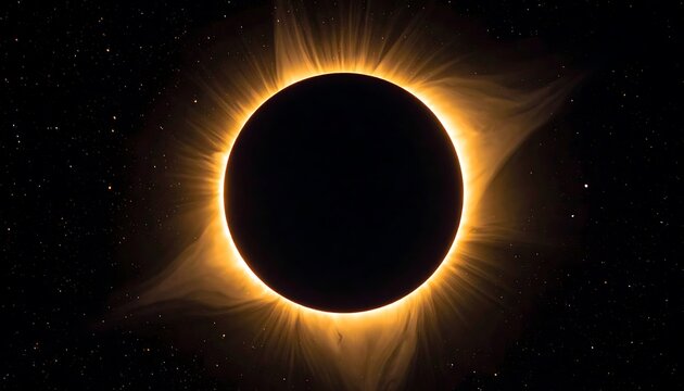 Total solar eclipse showing the sun's corona in space with stars, celestial event, astronomical phenomenon
