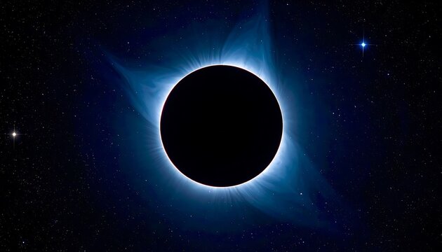 Total solar eclipse with visible corona and chromosphere, a celestial event against a starry cosmos background