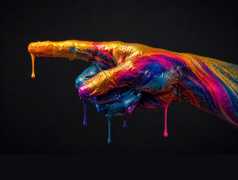 Colorful Painted Hand Pointing to the Left