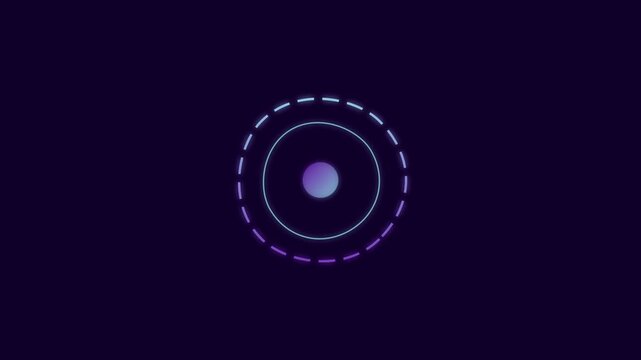Neon circular loading animation with pulsing gradient center and dashed ring overlay 4k circle