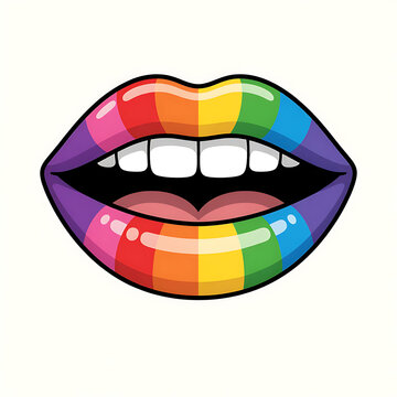 Vibrant rainbow lips with perfect white teeth smiling. Colorful mouth design for LGBTQ+ pride and diversity campaigns.