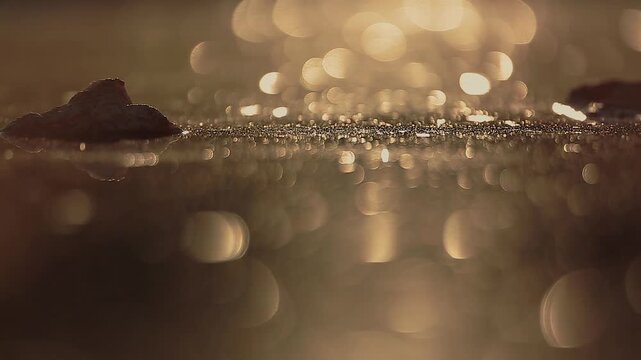 Reflection of sunset in water for natural background with glow and glitter