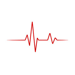 Fototapeta premium Red ECG heartbeat line on white background. Medical pulse monitor graph showing vital signs and cardiac rhythm.