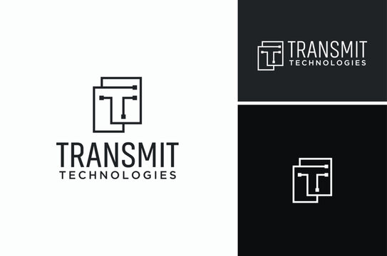 Circuit Lines become Initial Letter T for Transfer Technology Transmission Simple Logo Design
