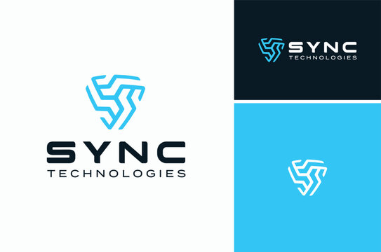 Triangle Circuit Arc Shield Lines Modern Digital Technology Logo Design