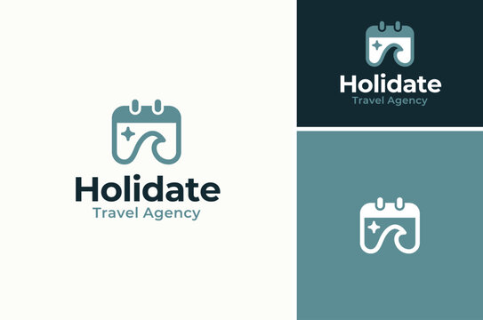 Tear-off calendar or Wall Daily Calendar with Sea Wave for Vacation Holiday Trip Travel Logo