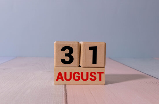 August 31 Date on Wooden Block Calendar Minimal Time Management and Planning Concept