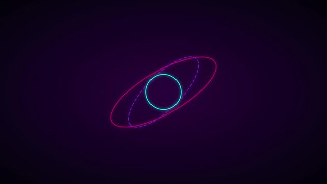 Neon orbiting rings abstract motion animation 4k background, with glowing circles, and rotating ellipses