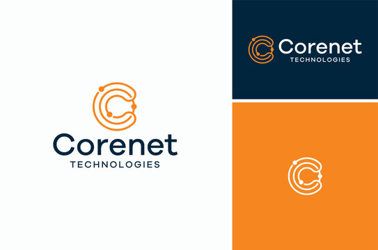 Circular Line Initial Letter C for Central Circle Circuit Core Network Modern Logo Design