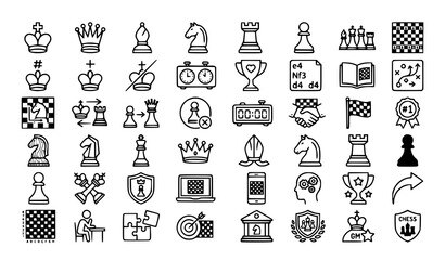 Chess Pieces Outline Icon Set Editable EPS10 Vector Collection © MstFahima