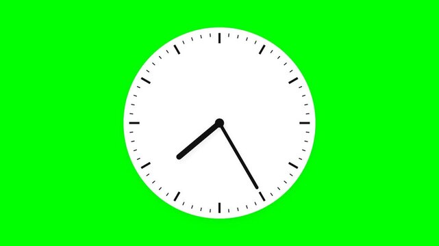 Analog clock with moving hands on green screen
