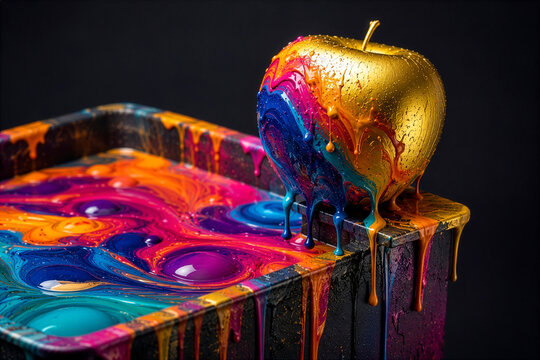 Golden Apple Cradled in Colorful Painted Hands