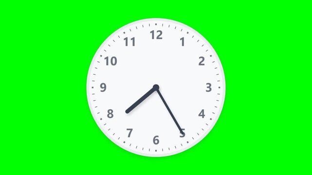 Analog clock with moving hands on green screen