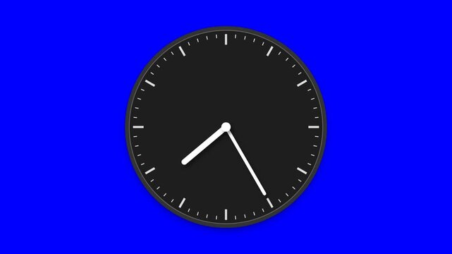 Analog clock with moving hands on blue screen