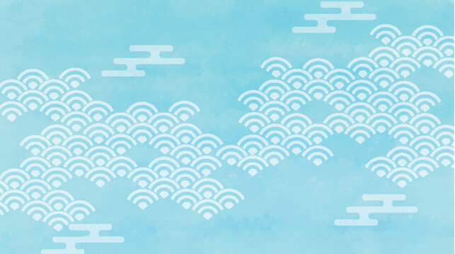 Light Blue Traditional Japanese Patterned Background Illustration