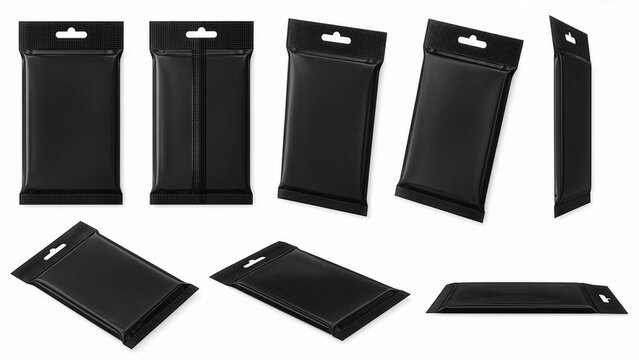 Blank Black Trading Card Pack Sleeves Mockup Set | Multiple Angles