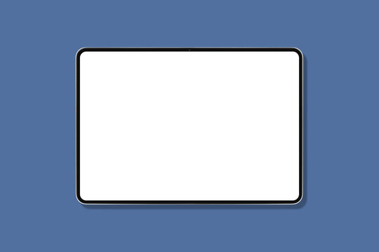 Front view of a modern tablet in horizontal orientation with rounded corners and a transparent screen placeholder for digital branding mockups