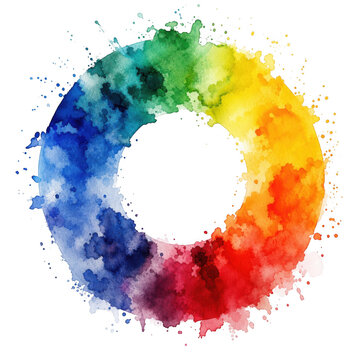 Colorful rainbow watercolor circle ring as isolated on transparent background