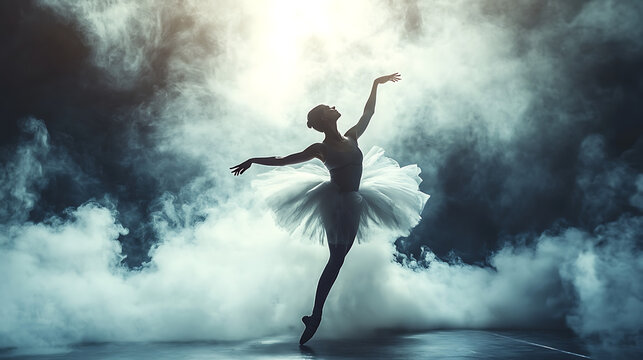  Silhouette of ballerina dancing in smoke