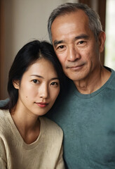 Obraz premium Close up portrait of an asian father and daughter together, family bonding and generational connection