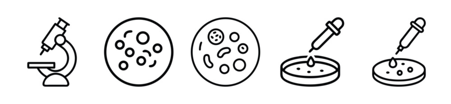 Laboratory science icon set. Medical research symbols for biology and clinical testing.