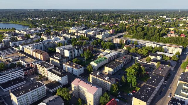 Finnish city landscape of H&auml;meenlinna, aerial view. Image about urban city planning tourism and architecture