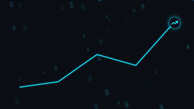 Financial growth and upward trending arrow with rising currency symbols