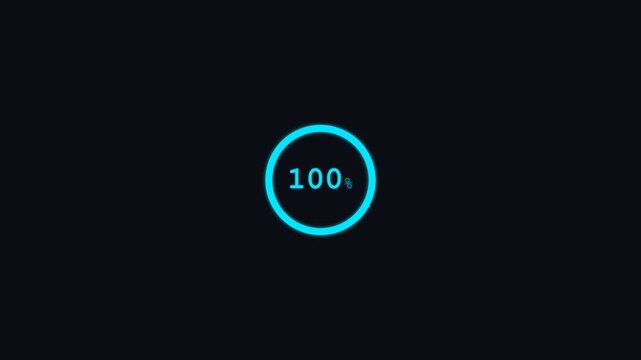 Futuristic neon blue loading spinner ring with percentage counter on dark background