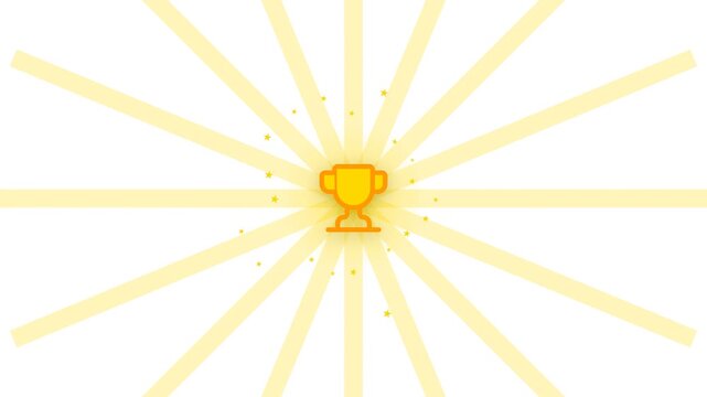 Trophy achievement award with rotating golden light rays and star particle burst