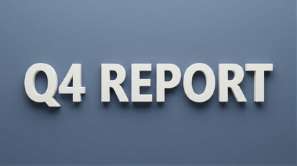 Fototapeta premium Q4 report text lettering on blue background. Three dimensional white letters indicating fourth quarter financial review. Business presentation concept for corporate fiscal performance analysis