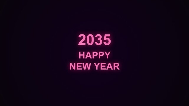 2035 happy new year neon glowing text animation
