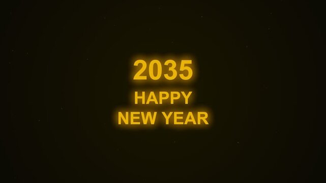 2035 happy new year neon glowing golden text sign