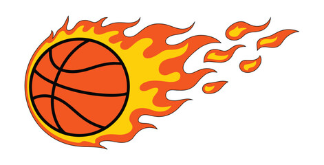 Flaming Basketball: A dynamic illustration of a basketball engulfed in vibrant flames, symbolizing intense competition and explosive action in the sport. © Vector By Thakur