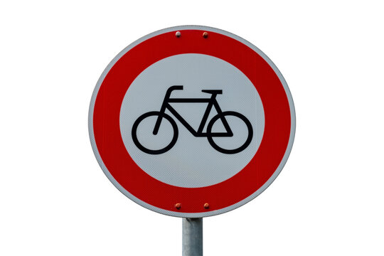 Round traffic No bicycles road sign isolated on white background