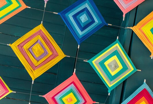 Colorful woven yarn Ojos de Dios hanging decorations