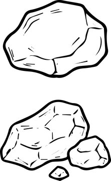 Hand-drawn stones and rocks vector illustration, black and white outline geological and nature design elements