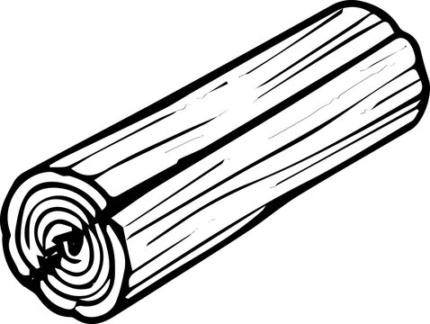 Hand-drawn wooden log vector illustration, black and white outline timber and woodcutting design element