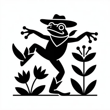 Dancing cowboy frog vector graphic. Minimalist toad illustration for apparel design.