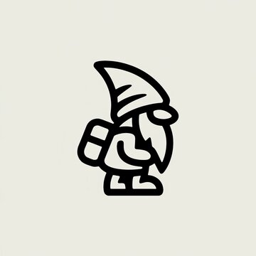Minimalist gnome logo design. Simple vector icon of a traveling garden dwarf character.