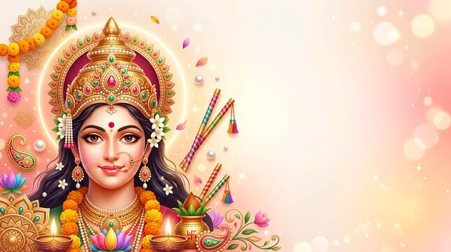 Goddess Durga portrait background for Navratri with copy space