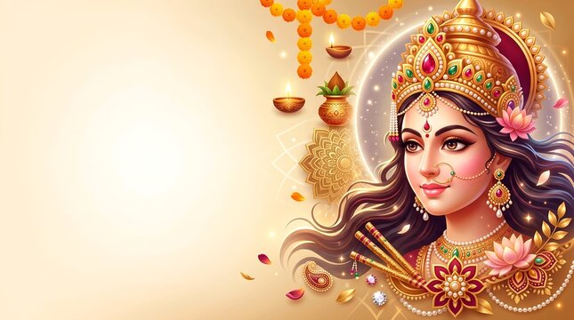 Radiant Goddess Durga Navratri background with blank copy space