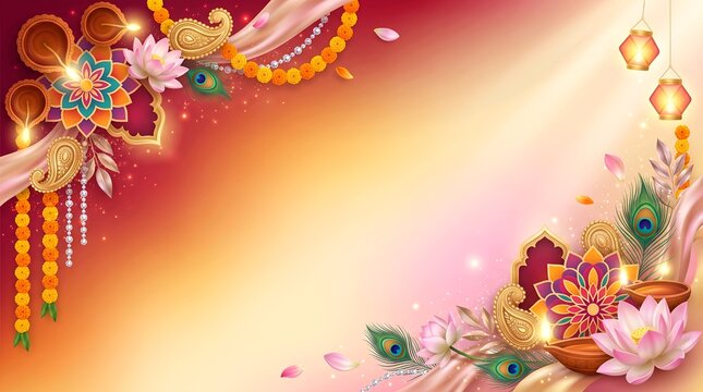 Navratri festival background with corner decorations and copy space