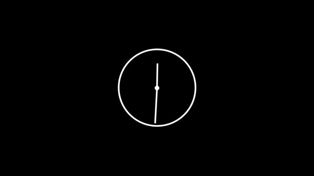 white color clock icon animation, on a black background, with 4k video animation, analog clock timer circle animated. 12 Hours Clock. Clock icon vector animation with clock face.