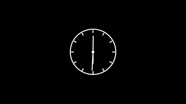 Clock spinning, watch animation on transparent background with alpha channel. Clock icon flat style 24 hours day and night fast speed with moving timer clock, with video animation.