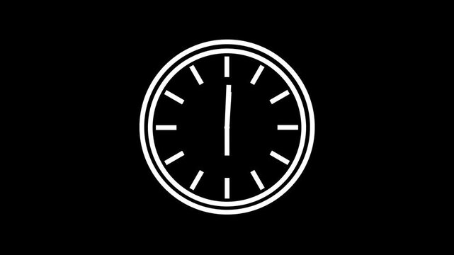 Clock spinning, watch animation on transparent background with alpha channel. Clock icon flat style 24 hours day and night fast speed with moving timer clock, with video animation.