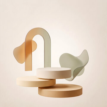 Floating Modern Podiums With Glass Arch Background