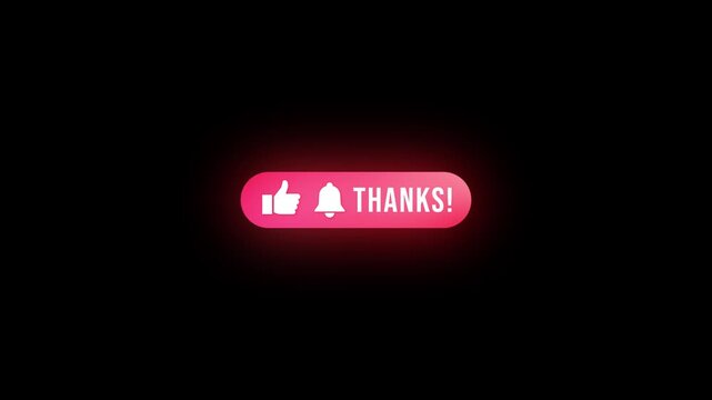 Animated Like and Bell Button Click, Social Media Subscribe Thanks Notification with Glowing Neon Effect on Black Background