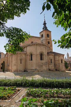 Segovia, spain; 07 25 2026 san millan church in segovia, spain from a garden