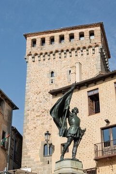 Segovia, spain; 07 25 2026 juan bravo statue standing in medina del campo square