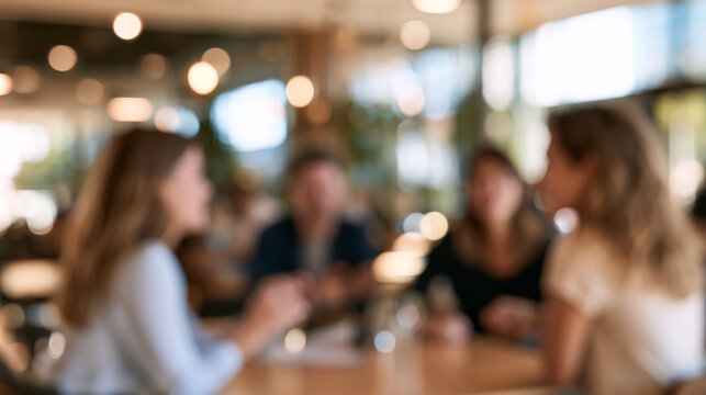 Blurred Cultural Advisor and Newcomer Having Friendly Conversation in Modern Community Center